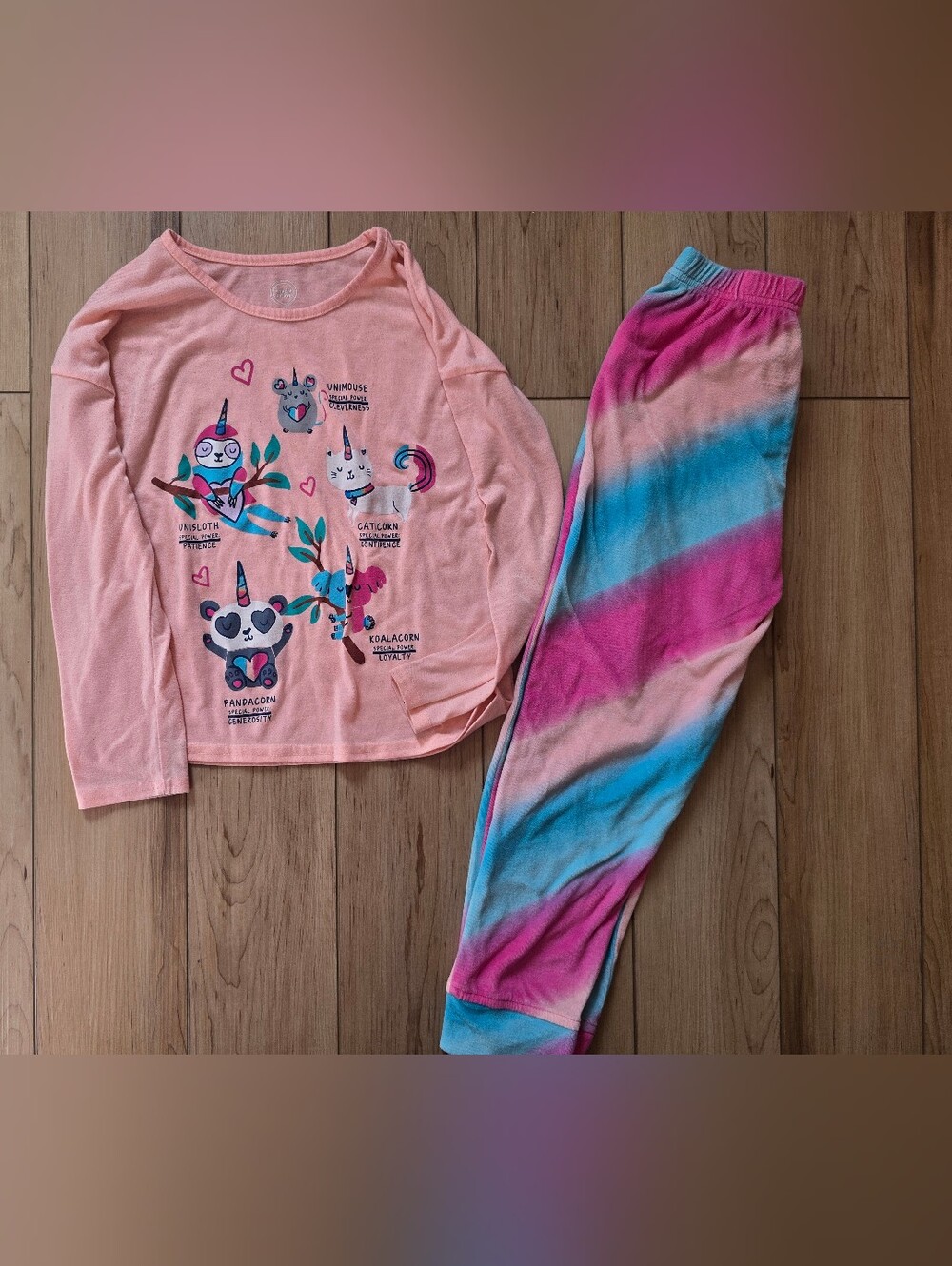 wonder nation Peach Unicorn Top with Pink & Blue Ombre Pajama Pants